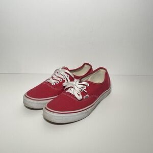 Vans Authentic Low Top Red Canvas Lace Up Sneakers Unisex Men 9 5 Women 11